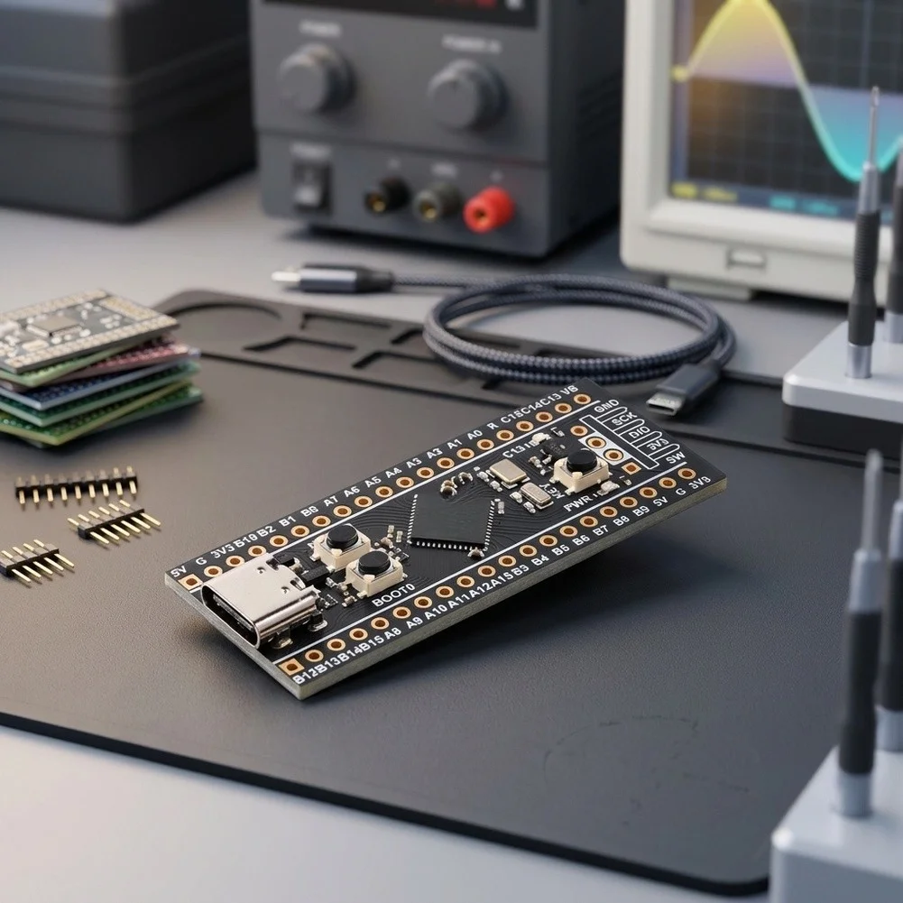 CH32F103C8T6 Microcontroller Board 65 mm x 32 mm Black PCB for Embedded Development and Display Interfacing Tasks