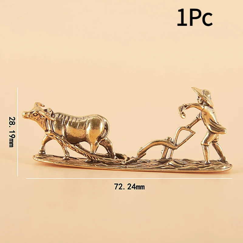 1 Piece Vintage Home Ornament Collection Of Tea Pet Brass Carving Handholds Metal Crafts Old Farmer And Cow Living Room Decor.