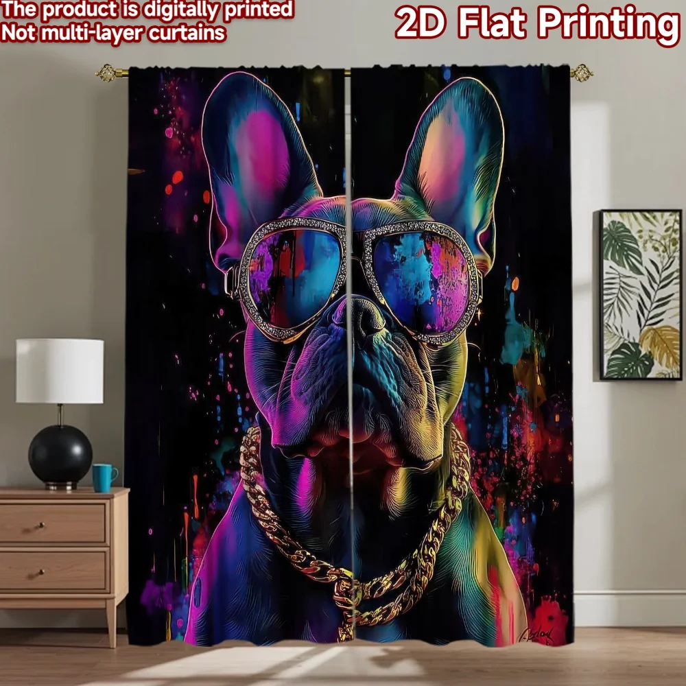 

1pc 2D flat Photography Backdrop Tapestry Colorful Bulldog with Sunes 100% Polyester Holiday Decorations Use for The perfect