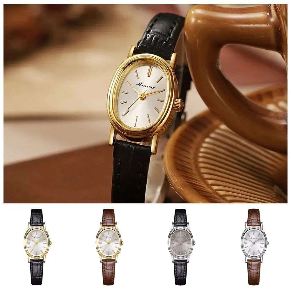 Luxury Alloy Oval Quartz Wristwatch Oval Quartz Movement Egg Shape Ladies Watch Faux Leather Quartz Analog Watch Women