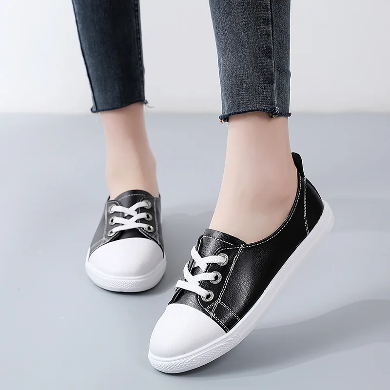 

Весенне-летние женские кроссовки, черно-белые туфли без шнуровки на плоской подошве, мягкие женские прогулочные туфли, женские лоферы WSH5292