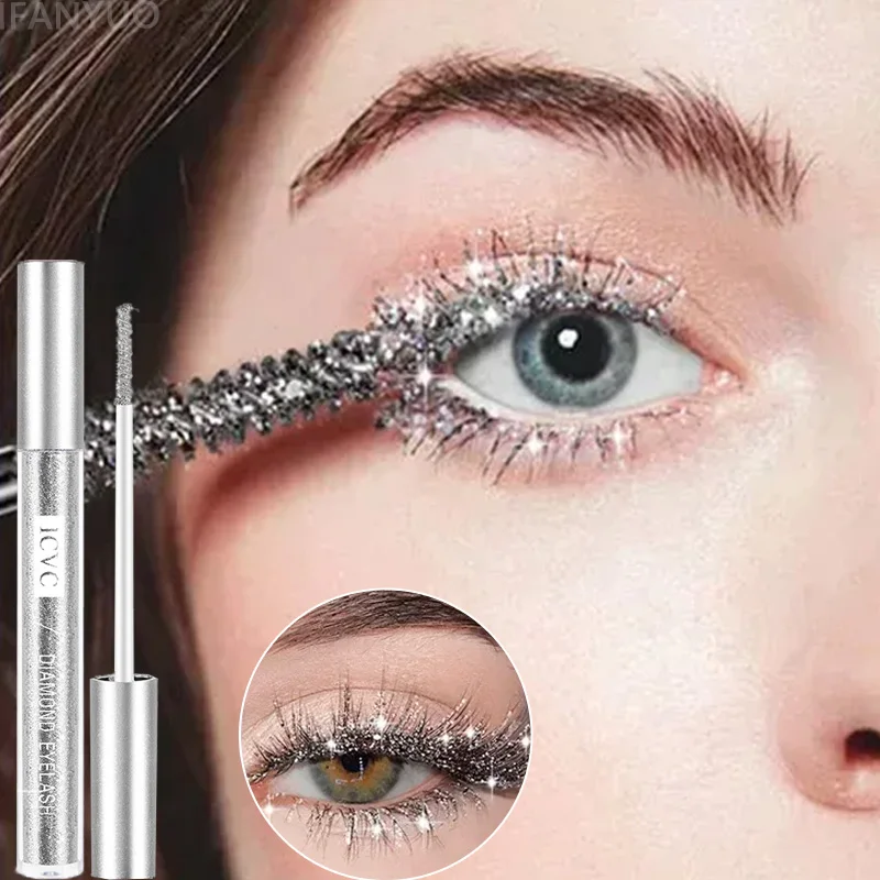Mascara diamant scintillant, paillettes, cils, longue durée, recourbé, épais et brillant, surligneur, fard à paupières liquide, maquillage