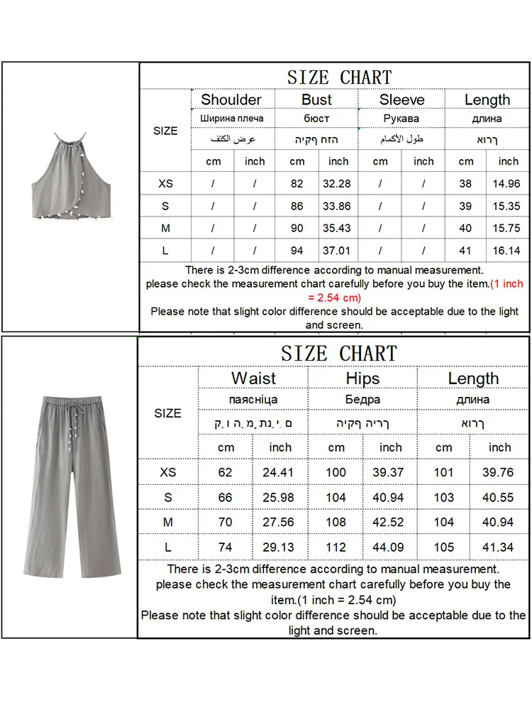 TRAF Elegant Summer Women's Solid Shell Suit Fashion Halter Collar Sleeveless Camis Top High Waisted Wide Leg Pants Set 2024