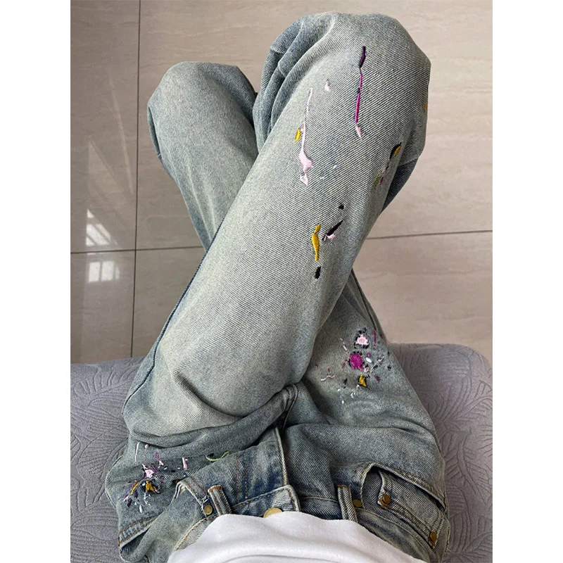 

High Waist American Retro Denim Jeans Women Loose Straight Hiphop Drape Design Sensation Trendy Brand Wide Leg Pants