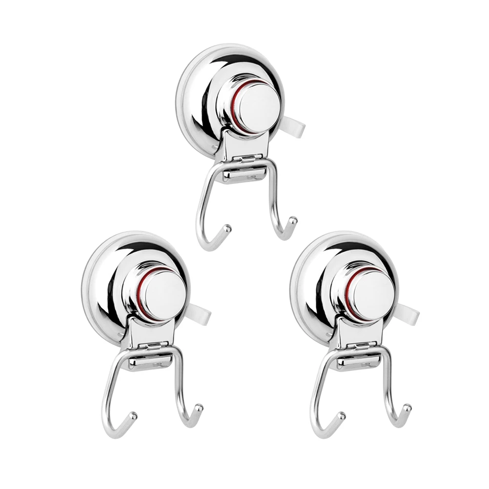 

3pcs Vacuum Suction Cup Hooks Seamless Strong Double No Drill Heavy Duty Bathroom Kitchen Stainless Steel Reusable