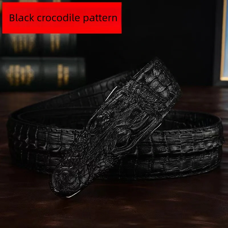 

Men's Crocodile Pattern Smooth Buckle Personalized Big Head Crocodile Belt Versatile Business Dominant Belt Gift