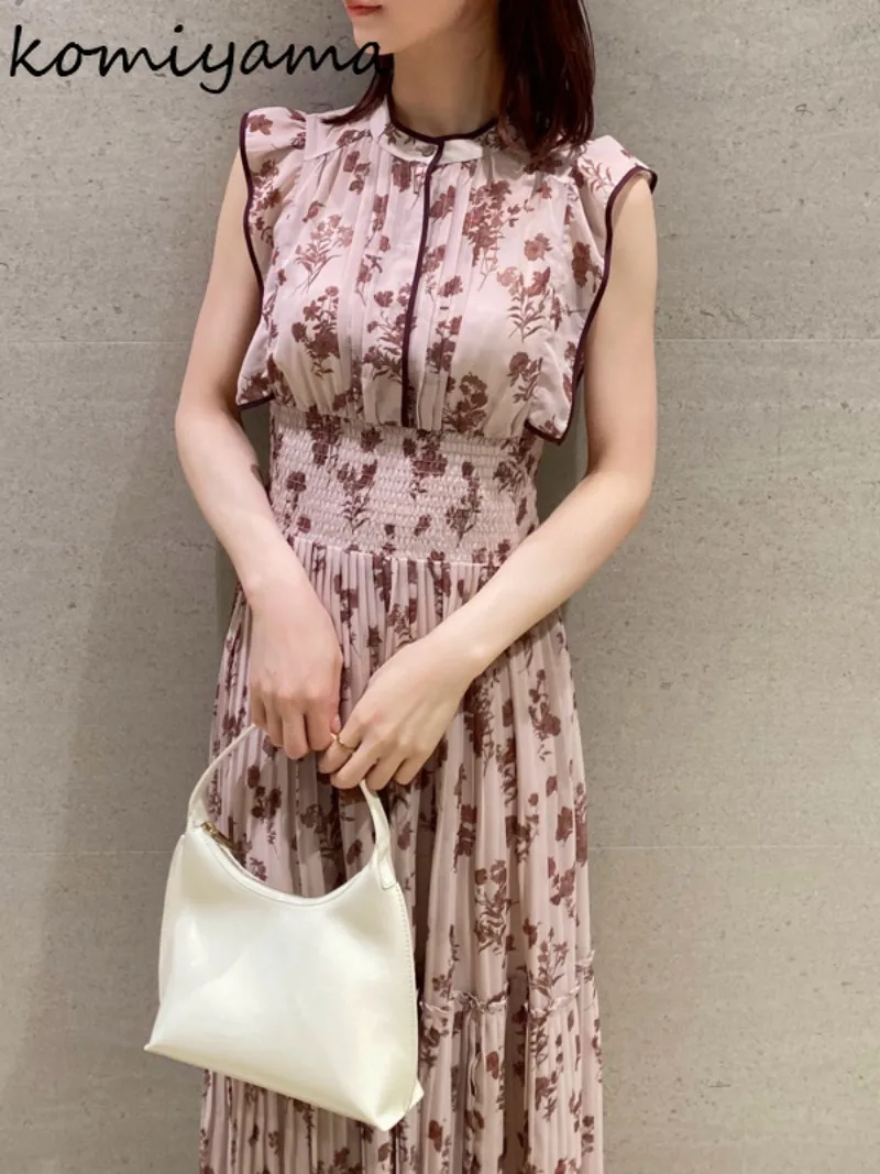 

Japanese Pleated Vestidos Sweet Printed Dresses Flying Sleeve Dress High Waist Vestido Mujer Women 2024 Summer New Robes