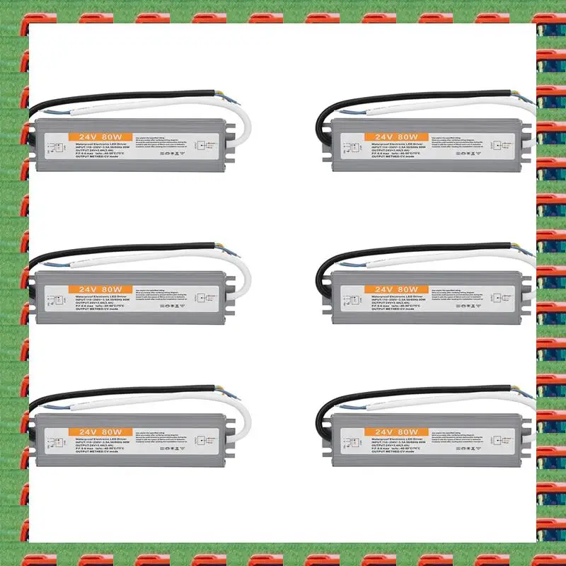 

ABMO 6X LED Power Supply Driver Transformer IP68 Outdoor Waterproof DC24V 80W Ultra Thin Switching Driver