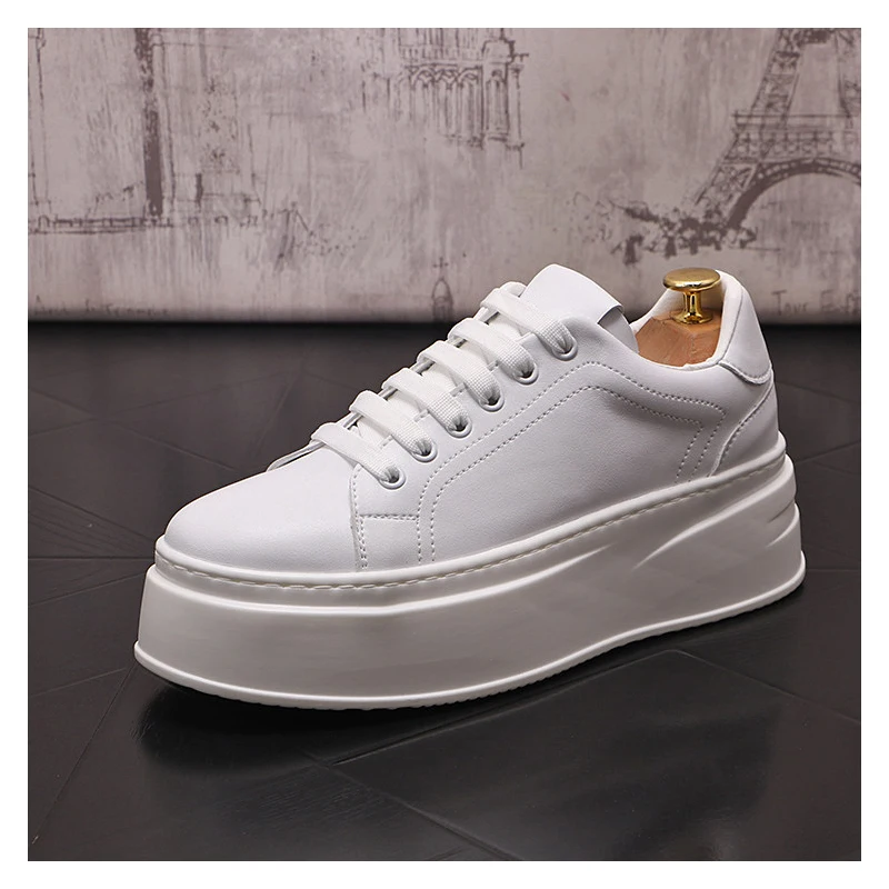 men fashion platform shoes lace-up genuine leather flats shoe breathable white sneakers party prom dresses youth footwear zapato