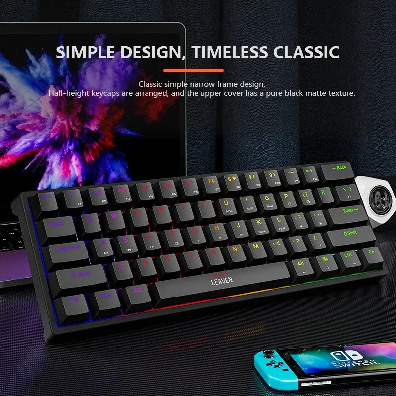 

K620 Mini Gaming Mechanical Keyboard 61 Keys RGB Hotswap Type-C Wired Gaming Keyboard PBT Keycaps 60% Ergonomics Keyboards