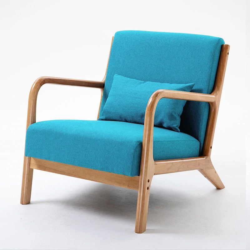 

#Solid Wood Fabric With Pedal Single Small Sofa Lazy Back Chair Nordic Bedroom Balcony Casual Soft Chair