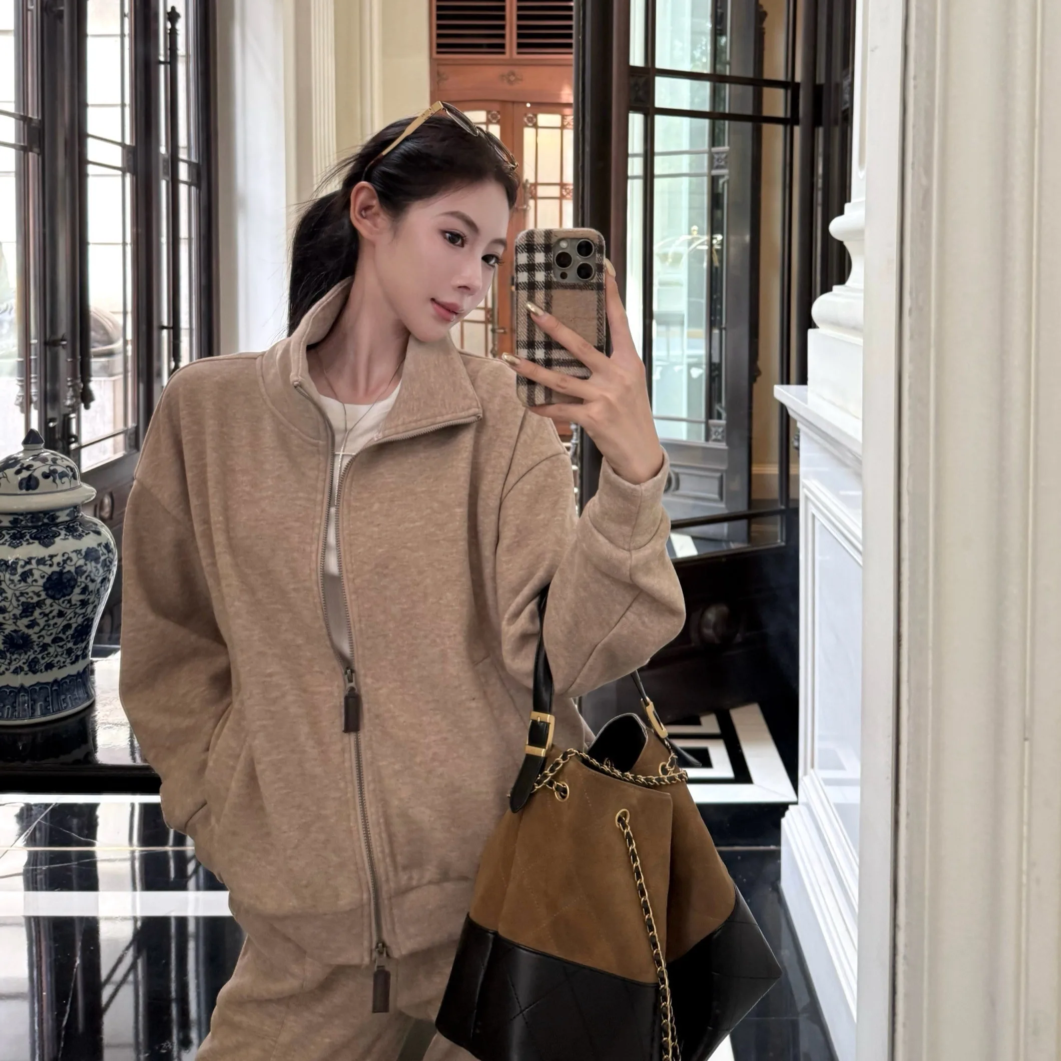 Autumn Winter Thiened Soft Comfortable Women's Outerwear Loose Wide Leg Pants Set Chic Casual Loose Fit Two Piece Suit