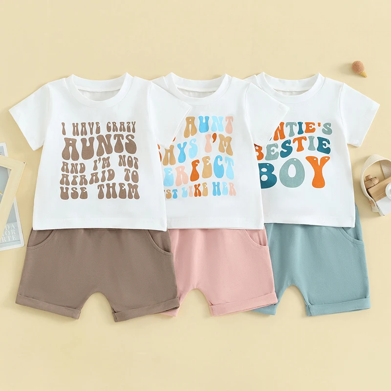 

Toddler Infant Baby Boys Summer Outfits Letter Print Short Sleeve T-Shirts Tops Elastic Waist Shorts 2Pcs Clothes Set