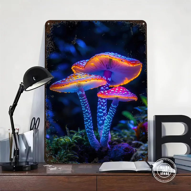 Glowing Mushrooms Metal Poster Customized Wall Art Retro Vintage Tinplate Signs for Bedroom Decoration Gaming Wand Deko Interior
