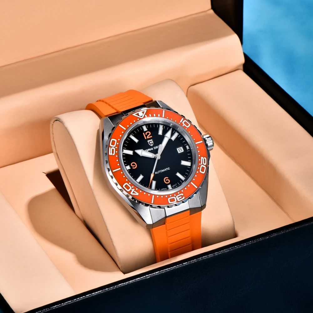 PAGANI DESIGN 42MM Orange Luxury Men Fully Automatic Mechanical Watch Sapphire Glass Stainless Steel Waterproof Watches for Men