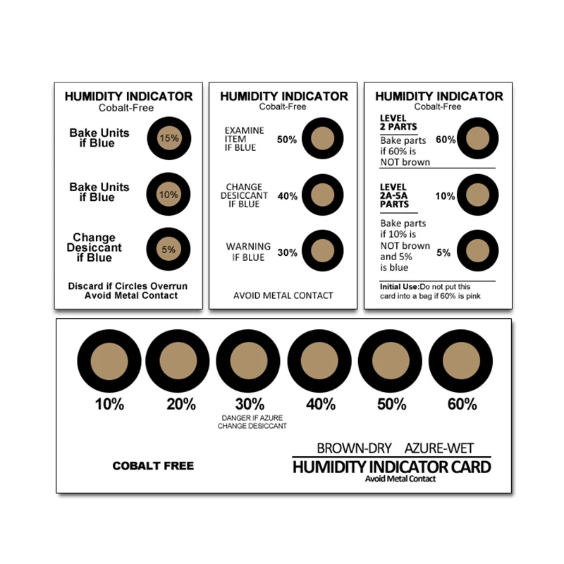 Humidity indicator card, card test card, cobalt free, environmentally friendly 5-60%, 3:6 pm, brown turns blue