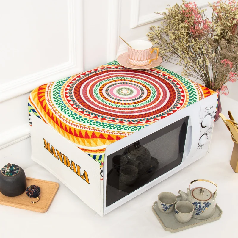 

n Ethnic Sle Dustproof Microwave Oven Cover Cloth Cotton Linen Protective Sve Kitchen Storage Microwave Lid