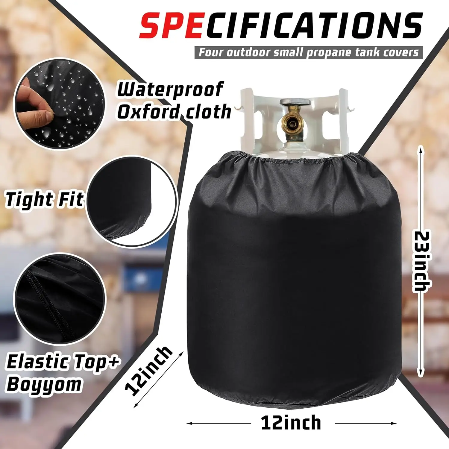 210D Outdoor Propane Tank Gas Bottle Cover Black Oxford Cloth Waterproof, Dustproof and UV-proof Camping Barbecue Gas Stove Cove