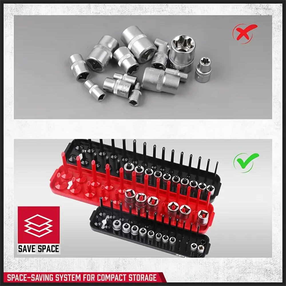3pc Socket Organizer Tray Set - Durable & Customizable Storage for 1/4, 3/8 & 1/2 Sockets - Effortlessly Organize Your Workshop