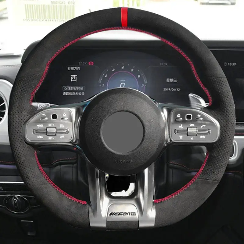 Car Steering Wheel Cover Suede Leather Trim For Mercedes Benz A45 E63 AMG GT C190 R190 W177 W205 W213 X253 GLE 53 W167 S 65 W222