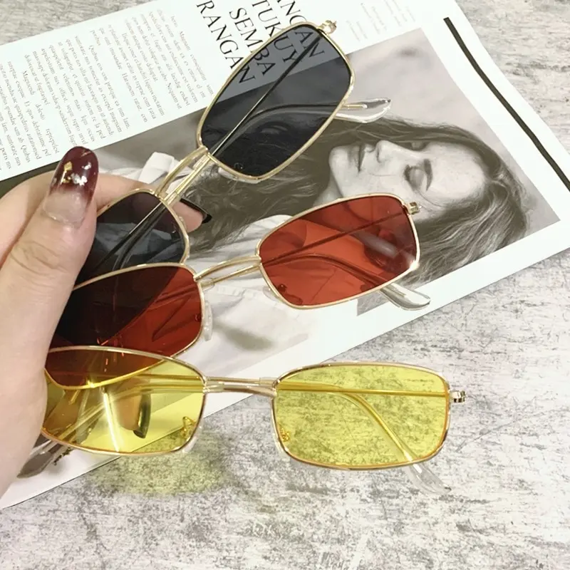 Vintage Candy Color Square Sunglasses Woman Luxury Brand Small Rectangle Sun Glasses Female Gradient Clear Mirror