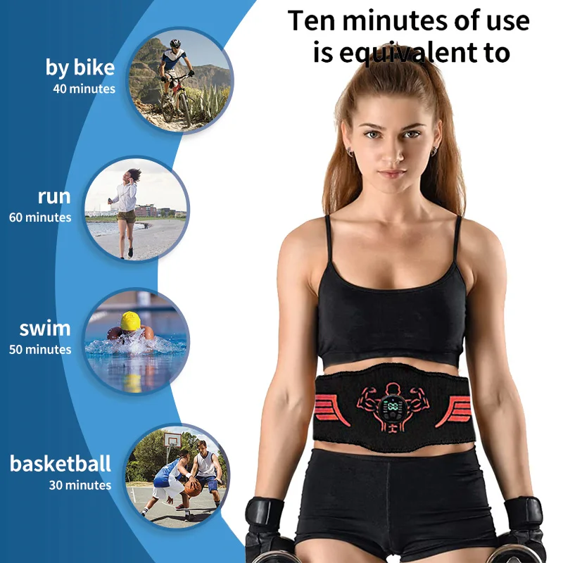 EMS Muscle Stimulator Abs Trainer Belt Electric Abdominal Muscle Toner USB Rechargeable Belly Waist Lose Weight Fitness Training