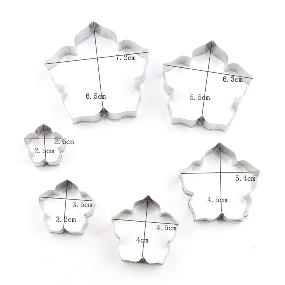 1 Set 6pcs Stainless Steel Morning Glory Shape Cookie Cutters DIY Fondant Molds Biscuits Mold Kitchen Baking Tool for Friends (S