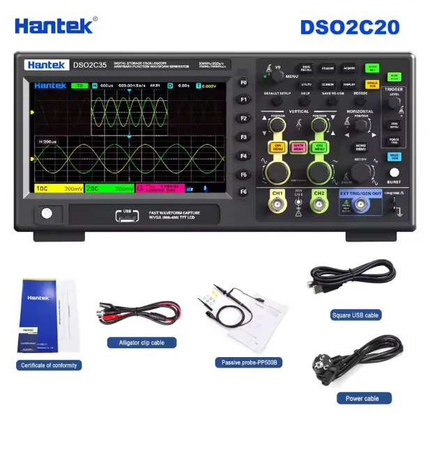 Osciloscopio digital Hantek DSO2C20/DSO2C35/DSO2C50/DSO2D20/DSO2D35/DSO2D205 200/350/500MHz 2Gsa/s Osciloscopio de escritorio de 2 canales
