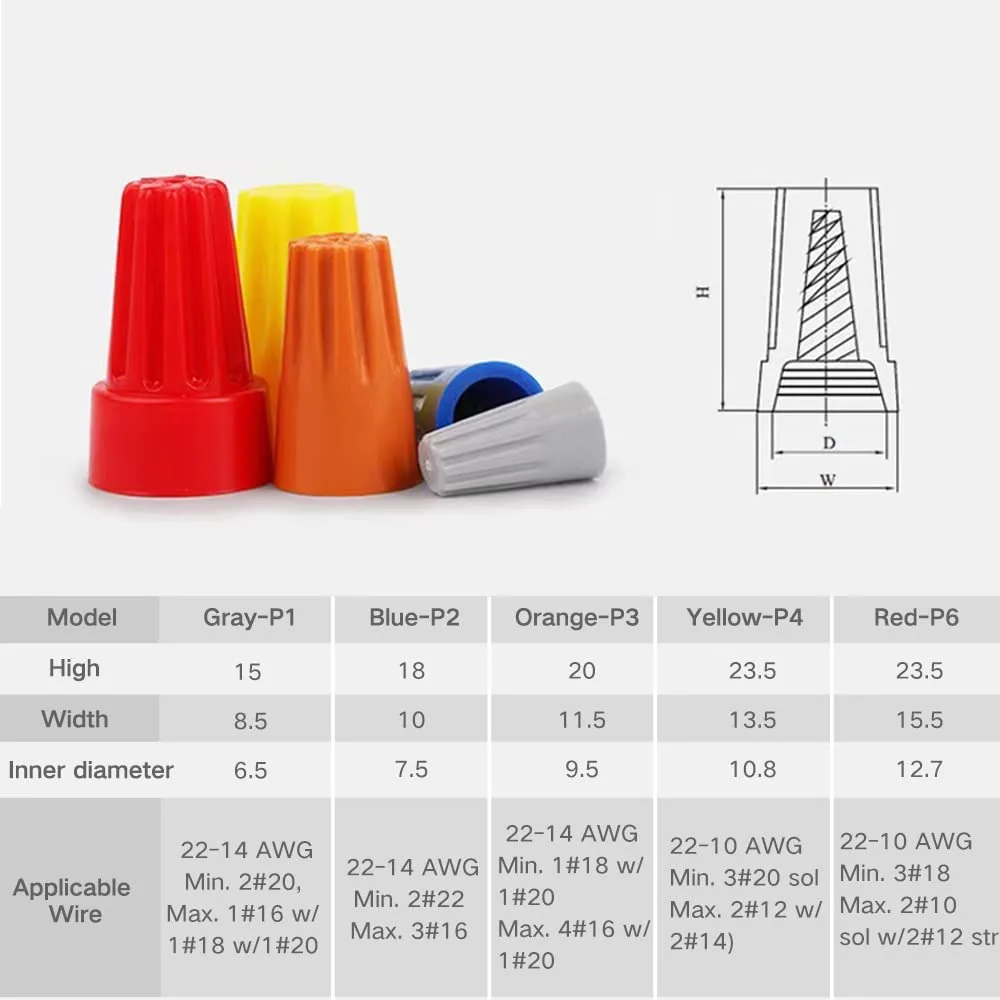 345PCS 압착 캡 고속 와이어 커넥터 전기 절연 트위스트 압착 단자 AWG22-10 너트 스프링 엔드 캡 회전 접합
