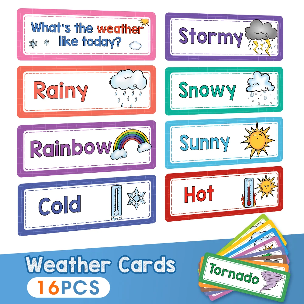 16 PCS Children learning Weather flash cards Teacher\'s teaching aids Classroom Decoration Card Baby kid Early Education toys