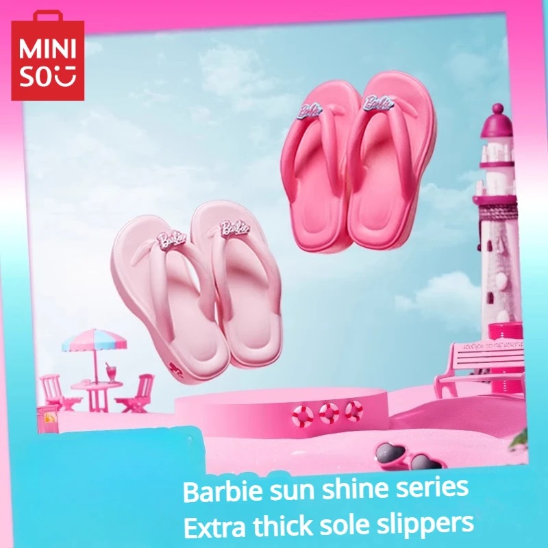 MINISO Barbie Daylight Shine Series Slippers Ultra Thick Soled Beach Suitable for Soft and Comfortable Girls Birthday Gifts