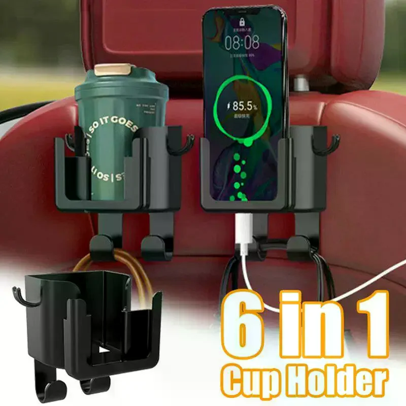 Suporte de copo para carro 6 em 1 com 4 ganchos, suporte de bebidas para encosto de cabeça, suporte universal para garrafa no banco traseiro do carro 