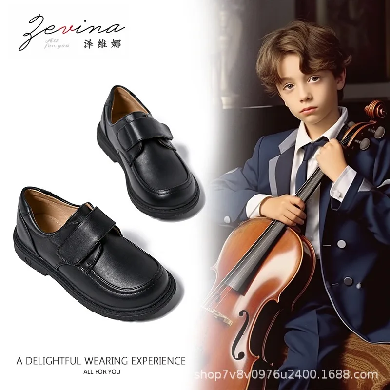 

Boys' Leather Shoes 2024 Autumn New Black Small and Medium Sized British Soft Soled Performance Campus Shoes Casual Single Shoes