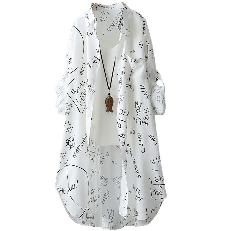 

Summer Thin Long Shirt Joker 2024 Medium Long Long-Sleeved Shirt Cardigan New Outerwear Temperament Ladies Shirt Dress