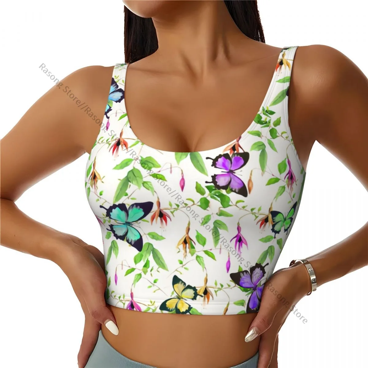Sports Bra Women Running Yoga Clothes Vest Exotic Flowers In The Rainforest Floral Pattern Gathering Fitness Vest