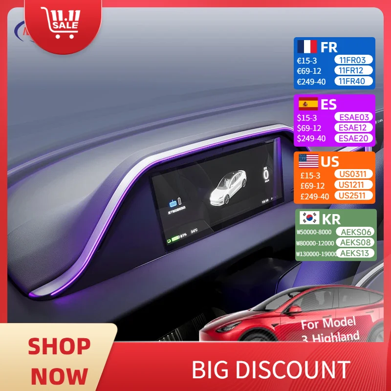 

For Tesla Model 3 2024 Highland 8.9inch Integrated Dashboard Display Screen Digital Instrument Cluster With Camera Accessories