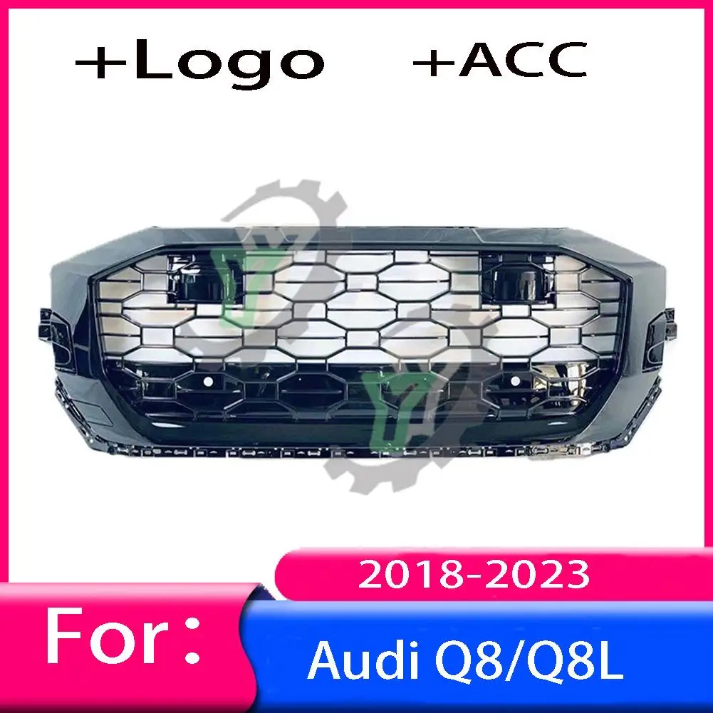 For Audi Q8/Q8L 2018 2019 2020 2021 2022 2023 Car Front Bumper Grille Centre Panel Styling Upper Grill (Modify For RSQ8 style)