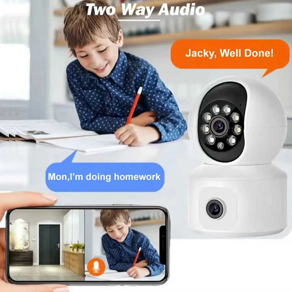 Saikiot-Interior CCTV Home Security Camera, Dual Lens, 2 Screen, Wi-Fi, Visão Noturna, ICSEE, 4MP, 6MP, ICSEE