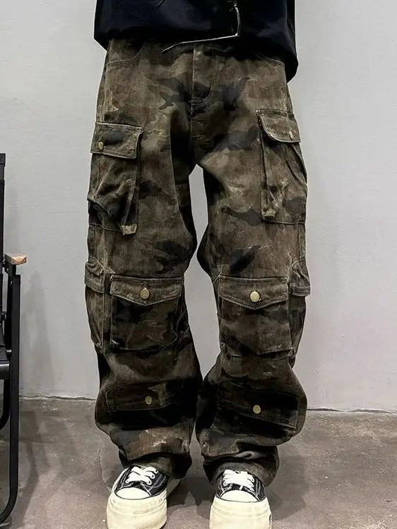 

American Retro Camouflage Work Pants Men's Loose Straight Leggings High Street Style Autumn Fashion Casual Trousers