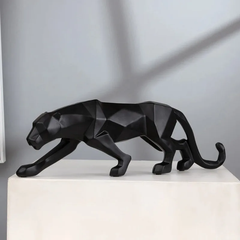 

Panther Statue Animal Figurine Abstract Geometric Style Resin Leopard Sculpture Home Office Desktop Decoration Crafts