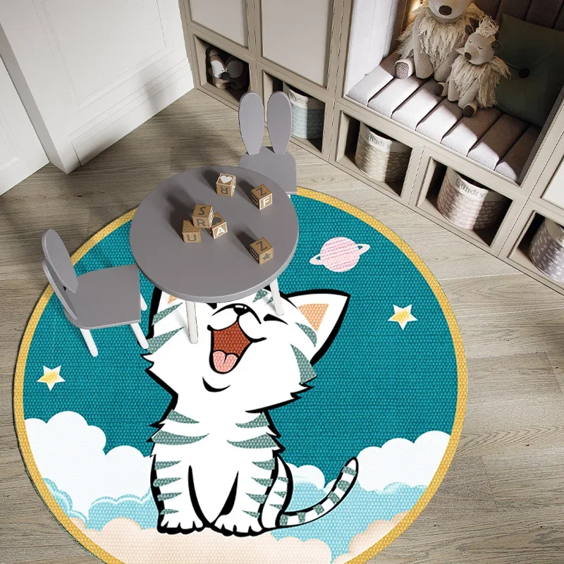 

Cartoon Cute Cat Carpets For Living Room Children Bedroom Bedside Sofa Round Carpet Floor Mats Bathroom Non-slip Rugs Home Decor