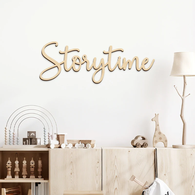 Wooden Storytime Wall Sign for Baby Room Wall Decor Wall Sticker Lettering Wall Art for Home Playroom Nursery Room Wall Decor