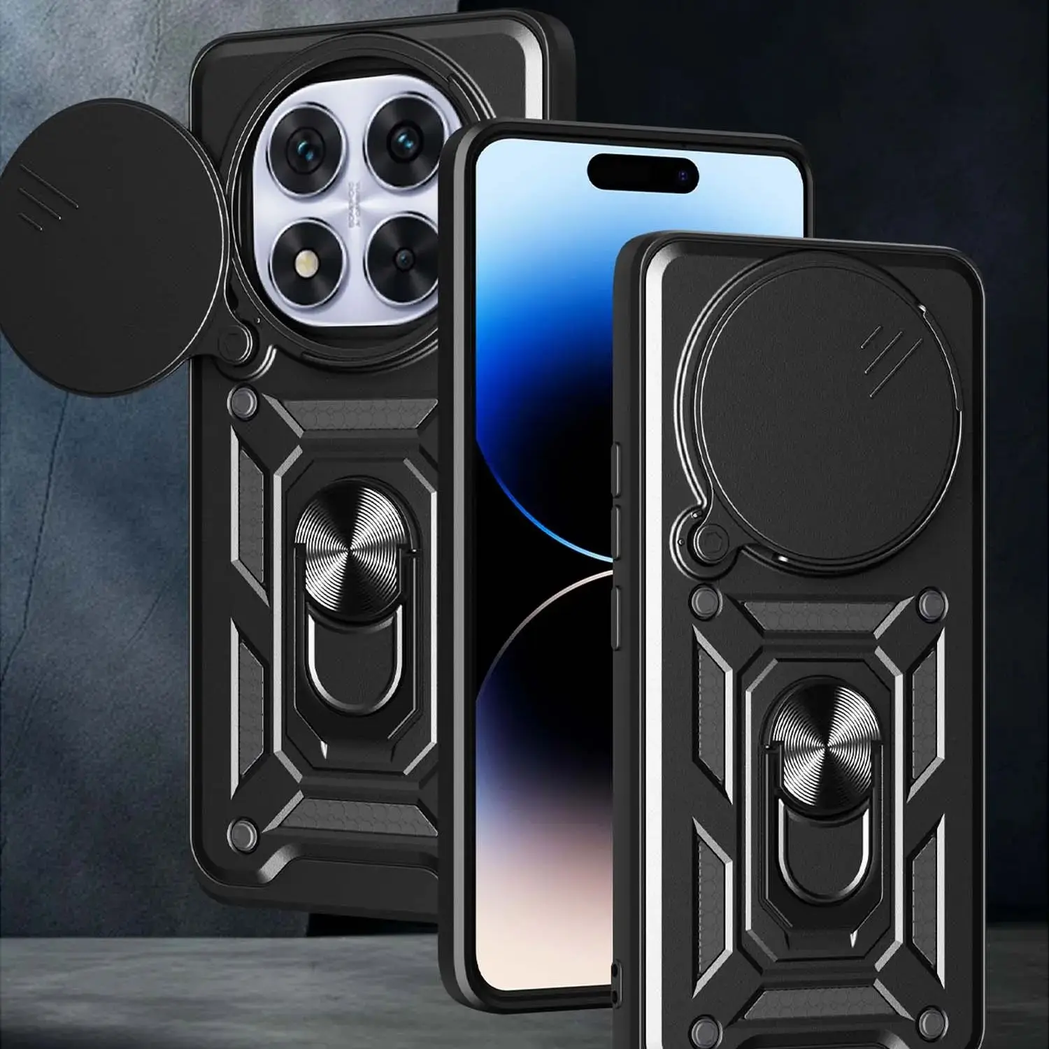 Redmi Note 14 13 Pro Plus 14 13 Pro 4G 5G 14s用アーマーリングホルダー付きスマホケース、背面カメラ保護カバー付き