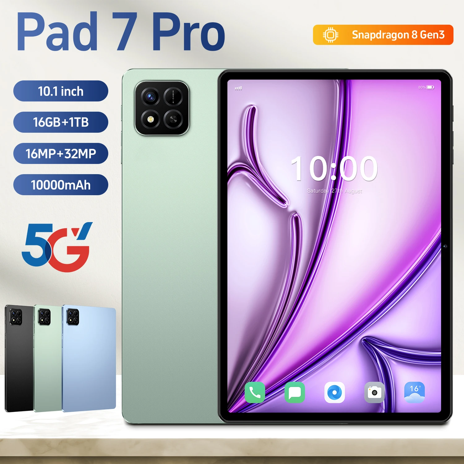 

Новый планшет 2026 года HOT Pad 7 Pro на Snapdragon 8 Gen3, 10.1 дюйма, 16 ГБ ОЗУ, 1 ТБ ПЗУ, 5G, 10000 мАч, 32 МП камера