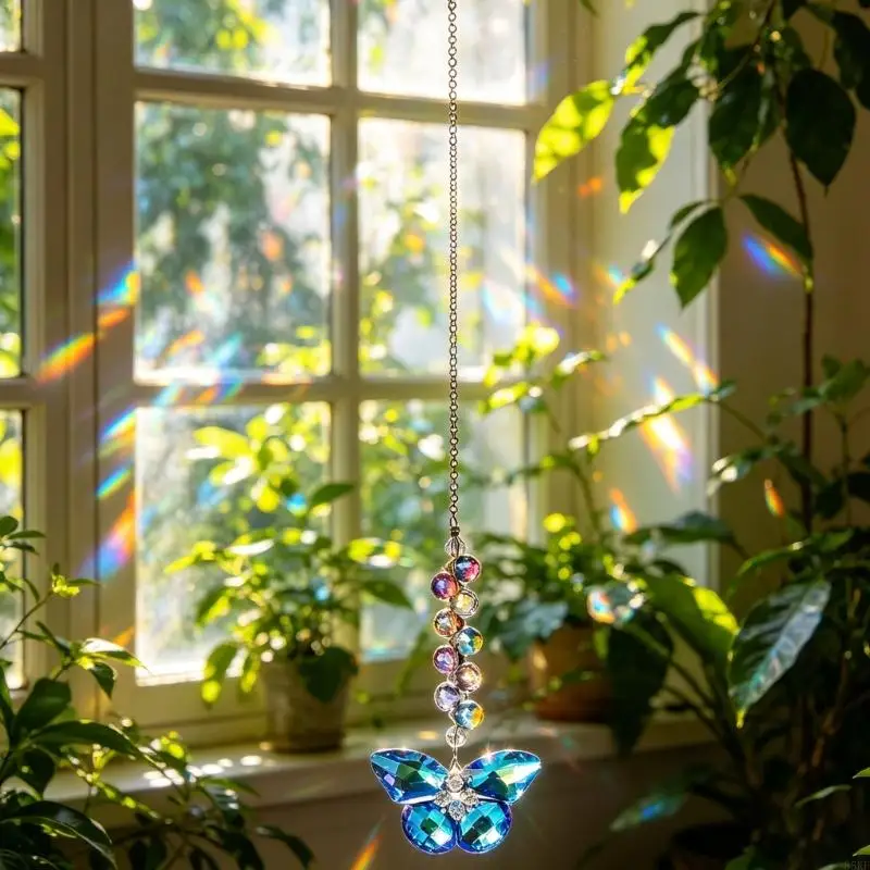 Artistic Crystal Butterfly Wind Chimes Hanging Ornament Suncatchers for Patios Balcony and Outdoor Spaces 55KF