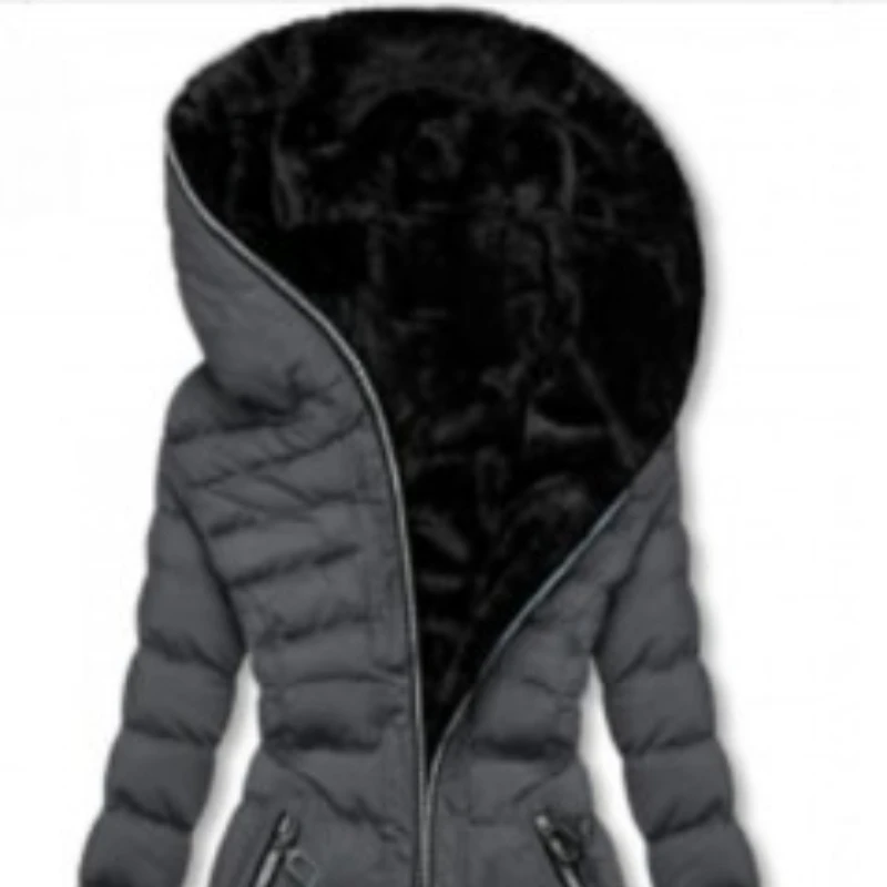 Women's Hooded Long-sleeved Comfortable and Beautiful Warm Velvet Cotton Clothes Winter Medium and Long Zipper Jacket