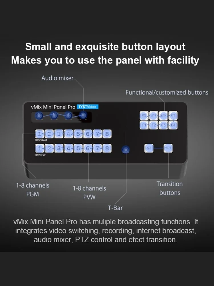لوحة مفاتيح تسجيل فيديو Pro VMix صغيرة ، لوحة تحكم VMix ، بث تلفزيون داخلي ، MIDI2.0 ، نوع جديد