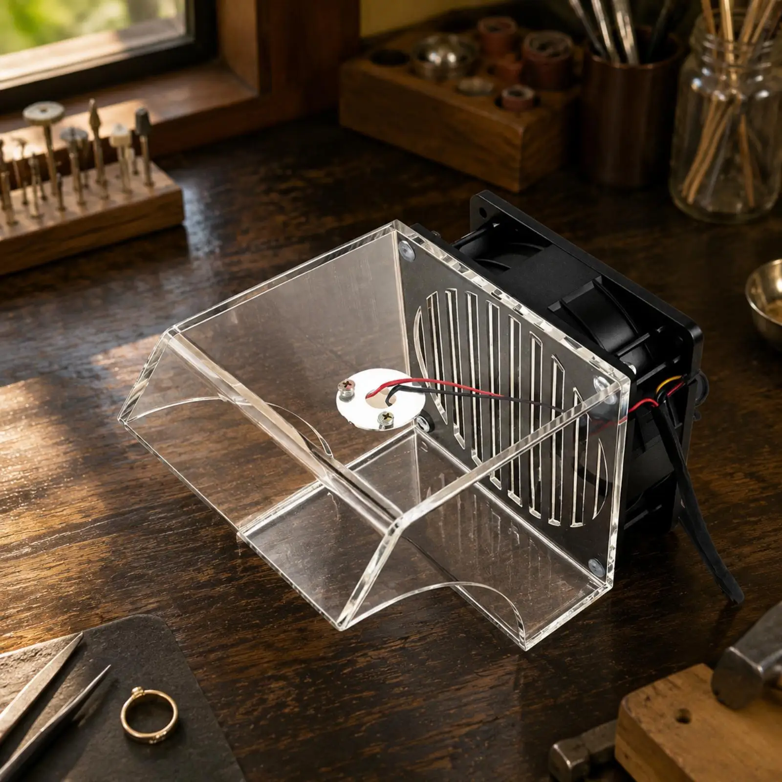 Workshop Dust Removal Unit with Acrylic Safety Shield for Engraving Goldsmithing and Fine Craft Debris