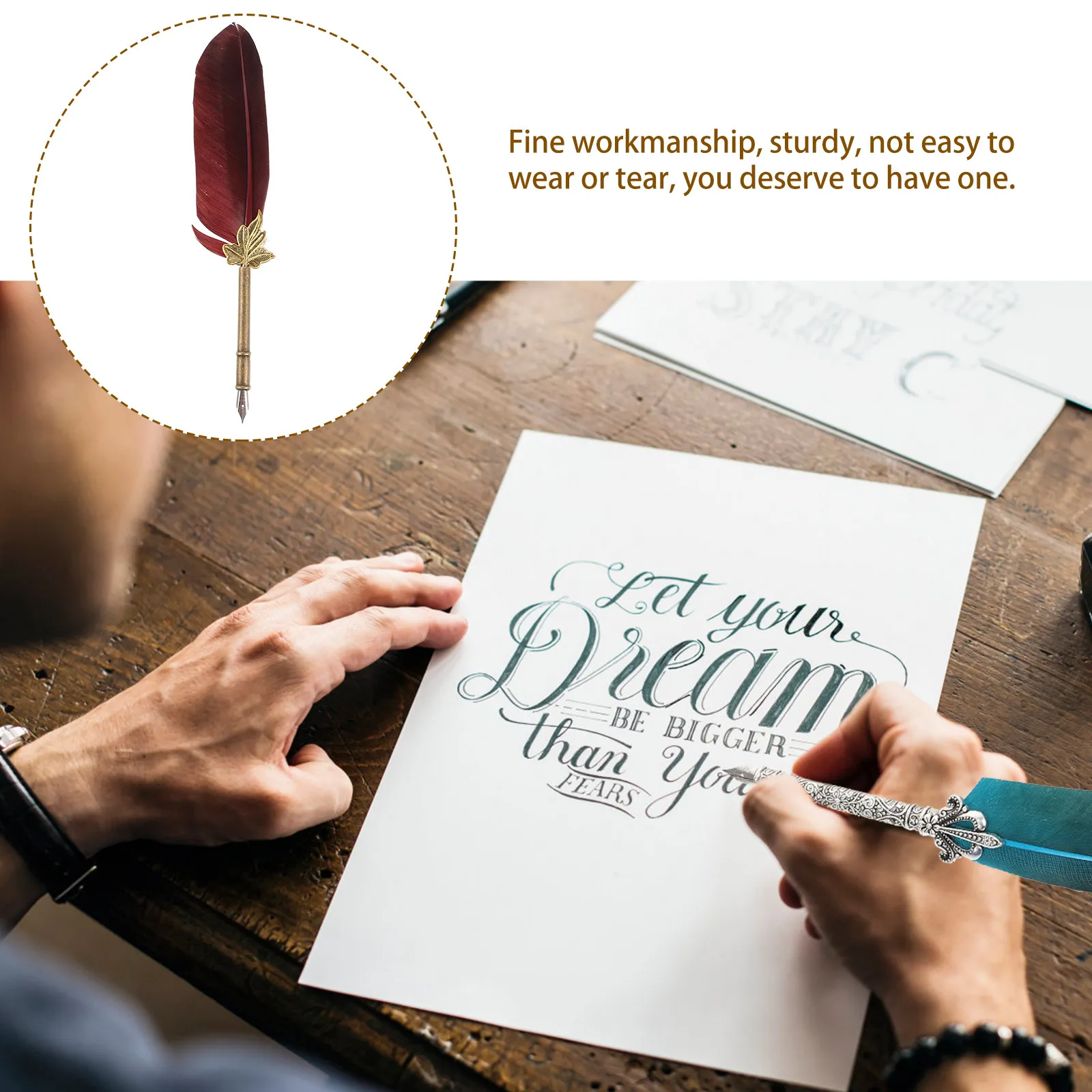 Office Calligraphy Dip Pen Premium Reusable Quill Style Pen with Smooth Polished Metal Plume Body Ideal for Writing Signing view 3