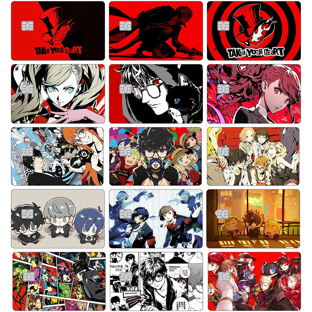 لعبة P5 بطاقة الائتمان الجلد ملصق أنيمي بيرسونا تاكاماكي ملصقات غير لامعة ل VISA JCB MasterCard وغيرها من البطاقة المغناطيسية IC #1